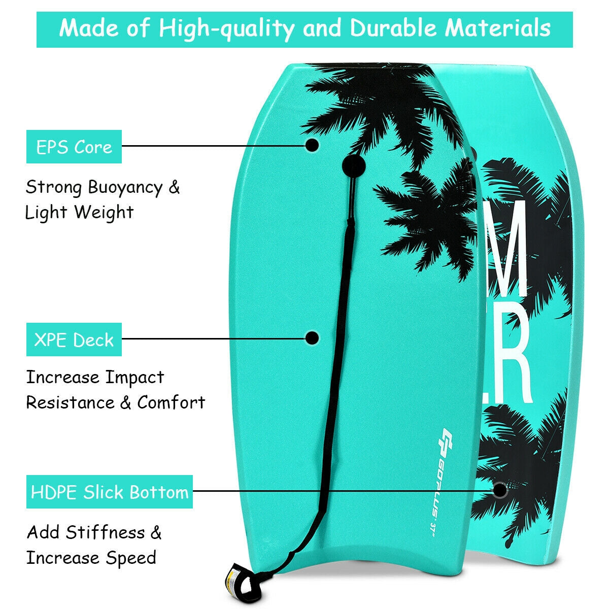 33 Inch/37 Inch/41 Inch Lightweight Super Surfing Bodyboard, Turquoise Surfing at Gallery Canada