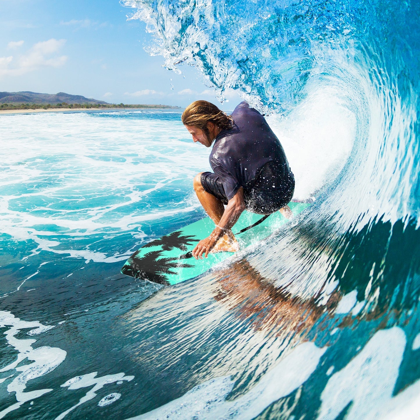 Lightweight Super Surfing Bodyboard, 33 Inch, Turquoise Surfing at Gallery Canada
