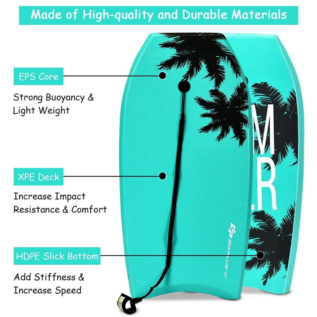 Lightweight Super Surfing Bodyboard, 33 Inch, Turquoise Surfing at Gallery Canada