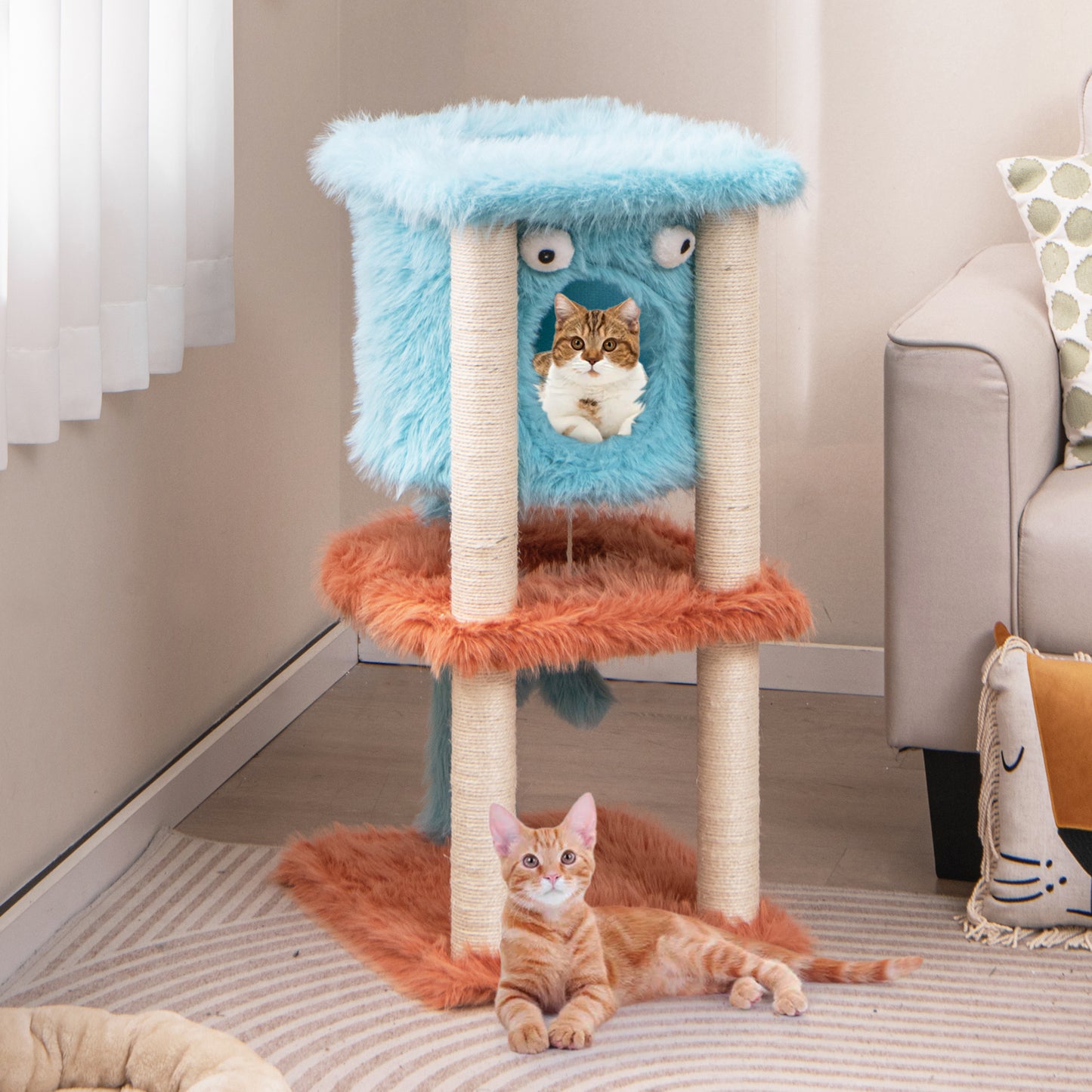 Cute Monster-Themed Cat Tower with Private Condo and Soft Long Plush, Blue Cat Trees Condos & Scratchers at Gallery Canada