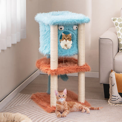 Cute Monster-Themed Cat Tower with Private Condo and Soft Long Plush, Blue Cat Trees Condos & Scratchers at Gallery Canada