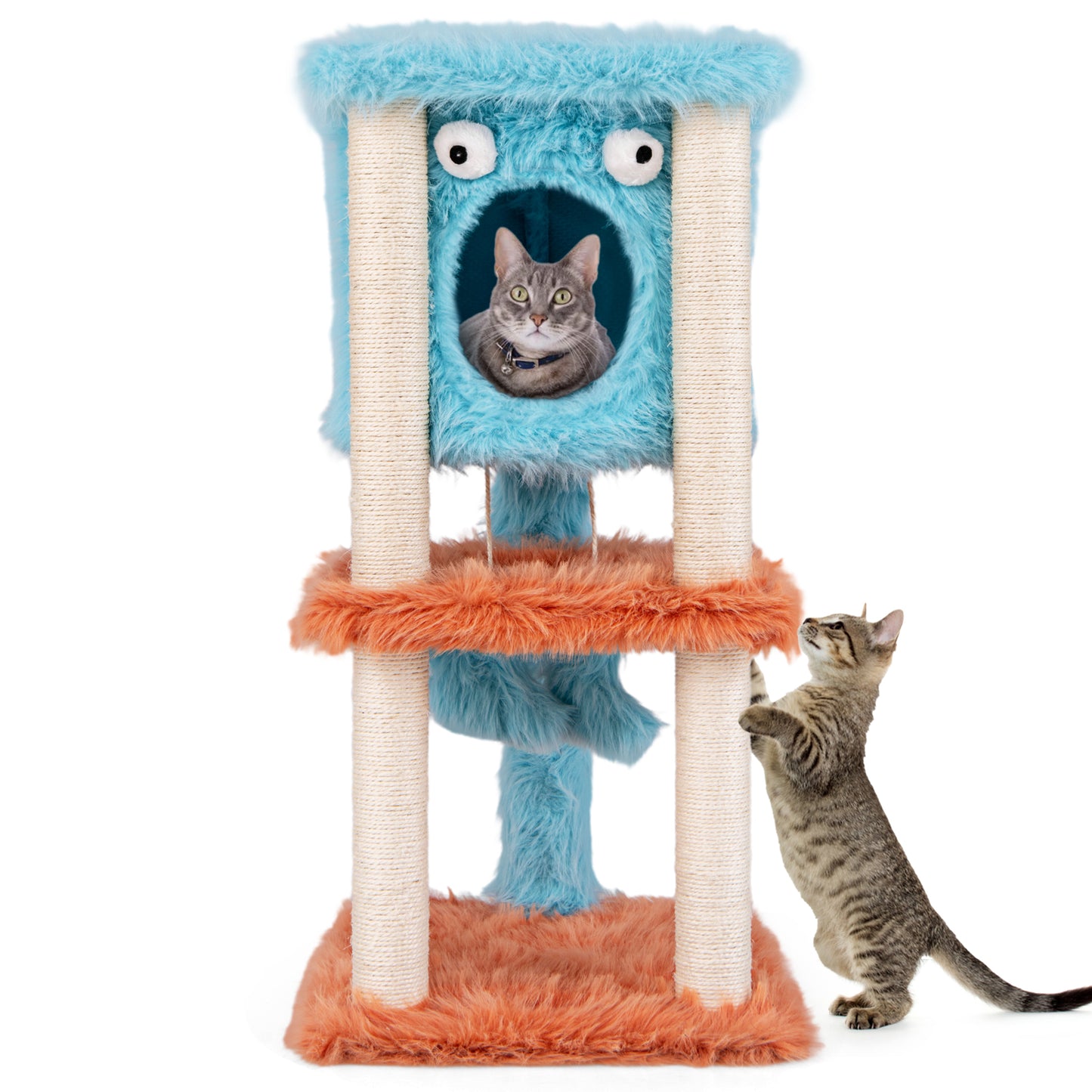Cute Monster-Themed Cat Tower with Private Condo and Soft Long Plush, Blue Cat Trees Condos & Scratchers at Gallery Canada