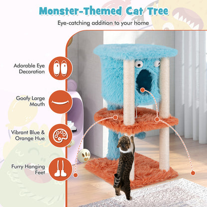 Cute Monster-Themed Cat Tower with Private Condo and Soft Long Plush, Blue Cat Trees Condos & Scratchers at Gallery Canada