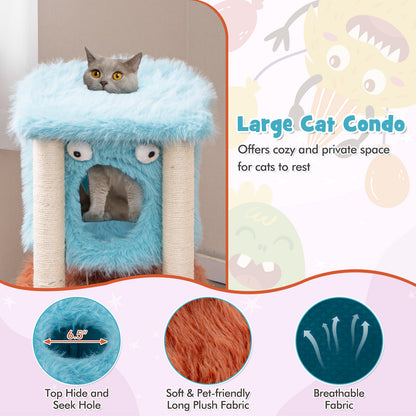 Cute Monster-Themed Cat Tower with Private Condo and Soft Long Plush, Blue Cat Trees Condos & Scratchers at Gallery Canada