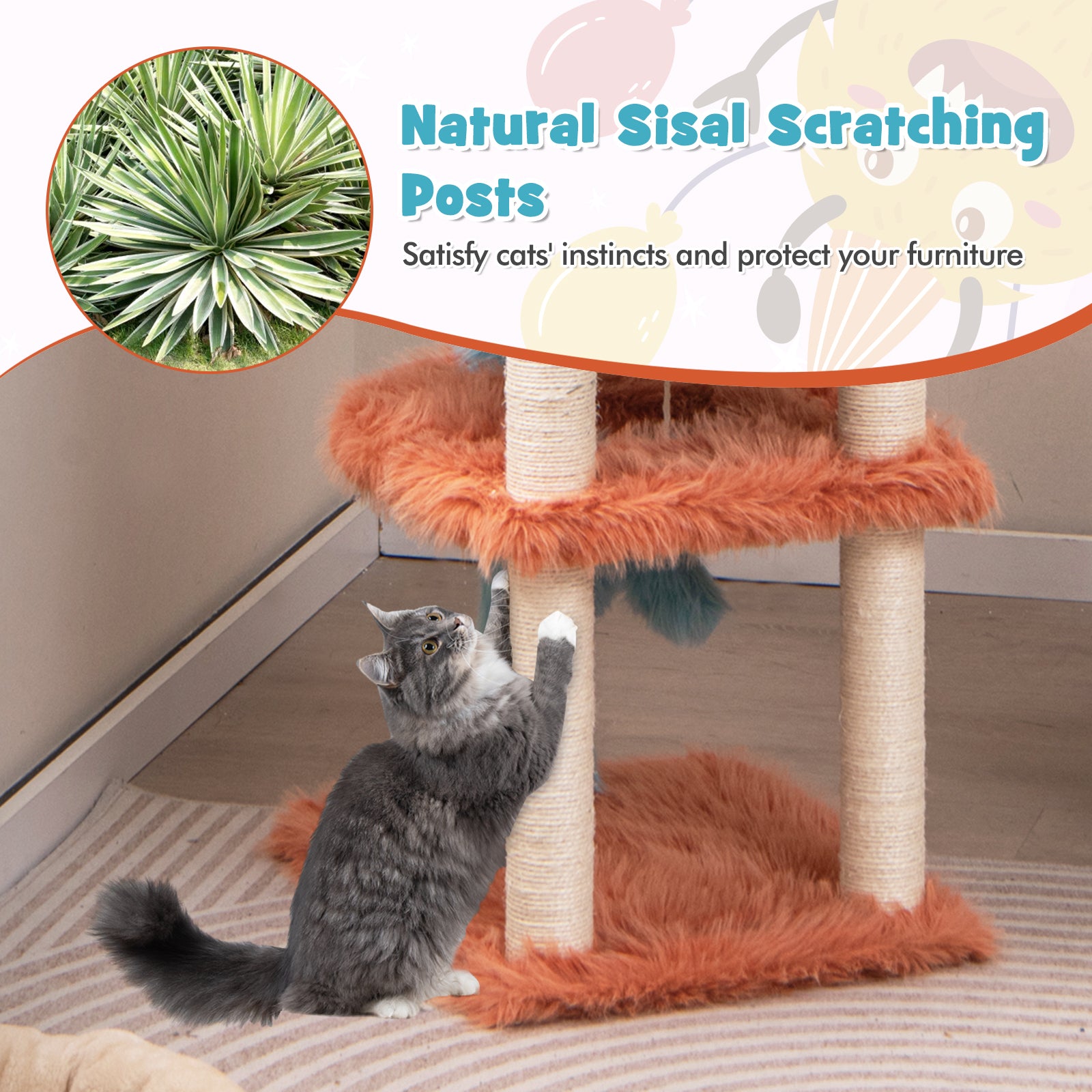 Cute Monster-Themed Cat Tower with Private Condo and Soft Long Plush, Blue Cat Trees Condos & Scratchers at Gallery Canada