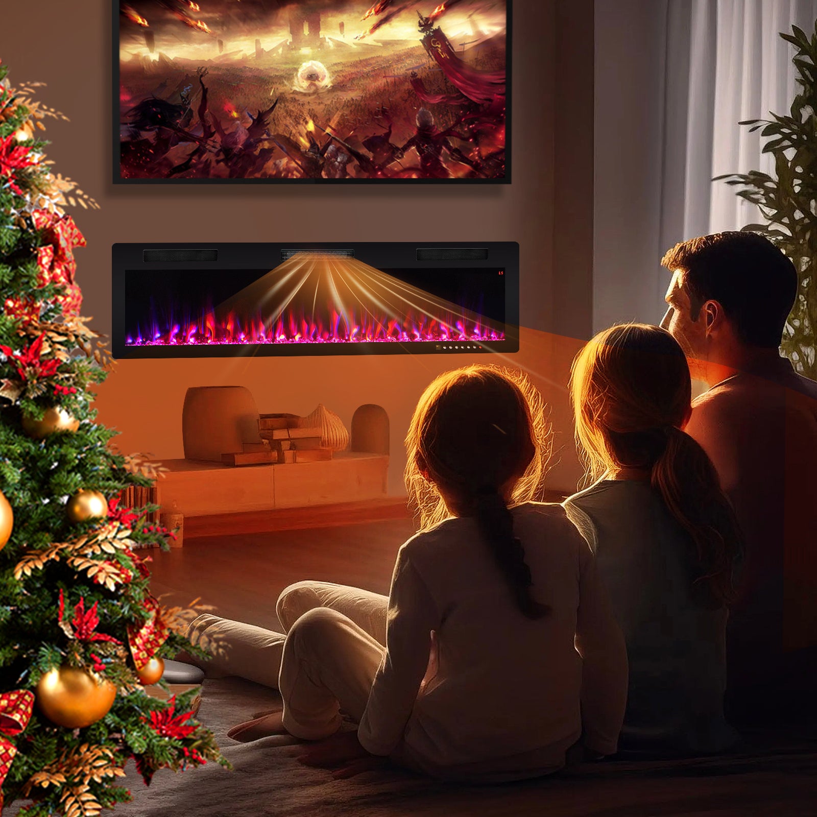 Electric Fireplace 40/50/60 Inches Recessed and Wall Mounted for 2' x 6' Stud-60 inches, Black Fireplaces at Gallery Canada