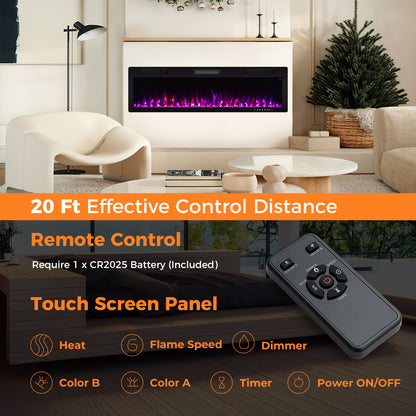 Electric Fireplace 40/50/60 Inches Recessed and Wall Mounted for 2' x 6' Stud-60 inches, Black Fireplaces at Gallery Canada