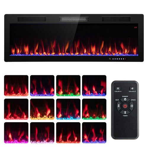 Electric Fireplace, 50 Inches, Recessed Wall Mounted, Black