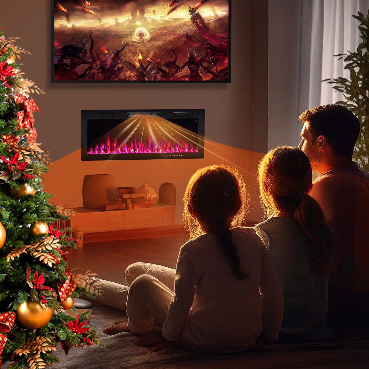 Electric Fireplace 40/50/60 Inches Recessed and Wall Mounted for 2' x 6' Stud-50 inches, Black Fireplaces at Gallery Canada