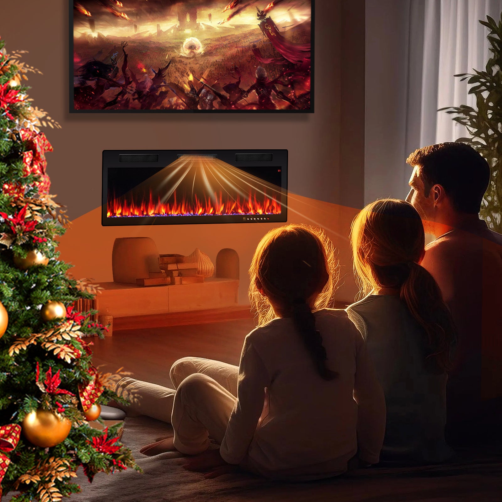 Electric Fireplace 40/50/60 Inches Recessed and Wall Mounted for 2' x 6' Stud-50 inches, Black Fireplaces at Gallery Canada