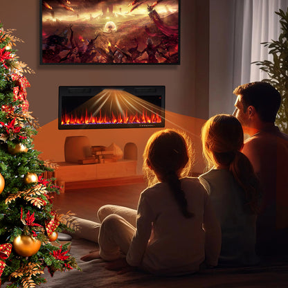 Electric Fireplace 40/50/60 Inches Recessed and Wall Mounted for 2' x 6' Stud-50 inches, Black Fireplaces at Gallery Canada