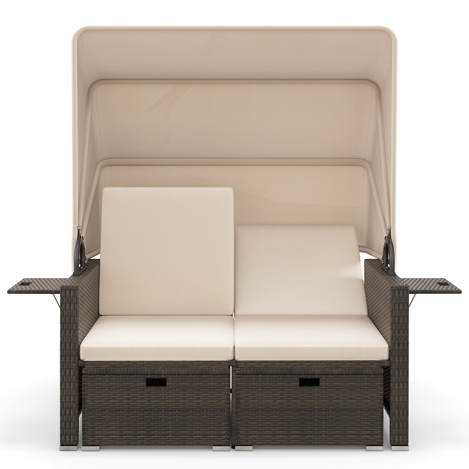 Outdoor Patio Rattan Daybed with Retractable Canopy and Adjustable Backrests, Beige Outdoor Sectionals at Gallery Canada