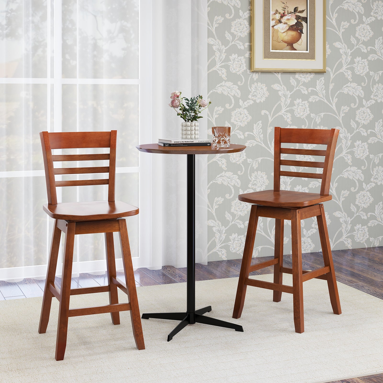Counter Height Barstools Set of 2 with Footrest for Kitchen Island Bar, Walnut Bar Stools at Gallery Canada