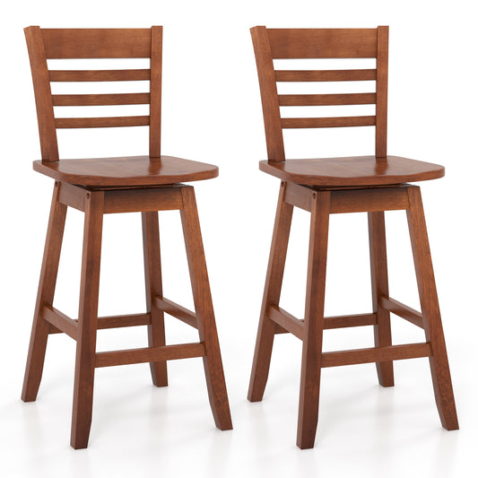 Counter Height Barstools Set Of 2, Walnut, With Footrest