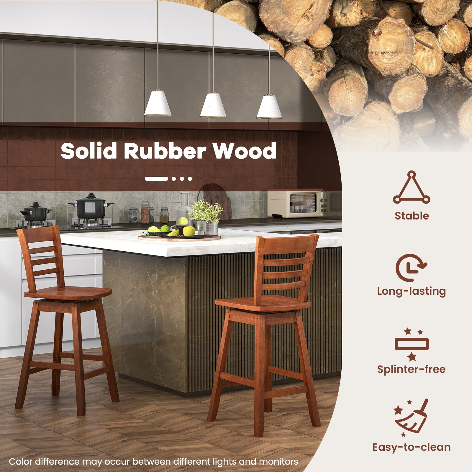 Counter Height Barstools Set of 2 with Footrest for Kitchen Island Bar, Walnut Bar Stools at Gallery Canada