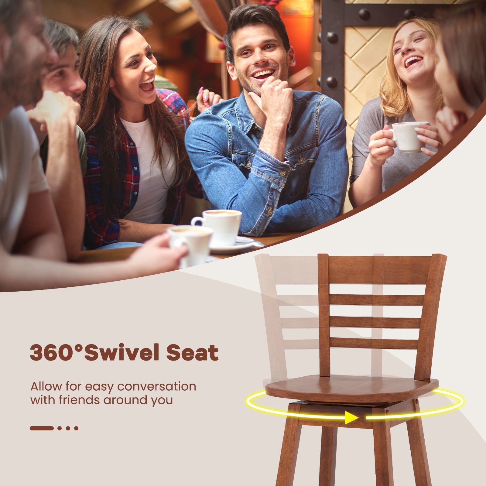 Counter Height Barstools Set of 2 with Footrest for Kitchen Island Bar, Walnut Bar Stools at Gallery Canada