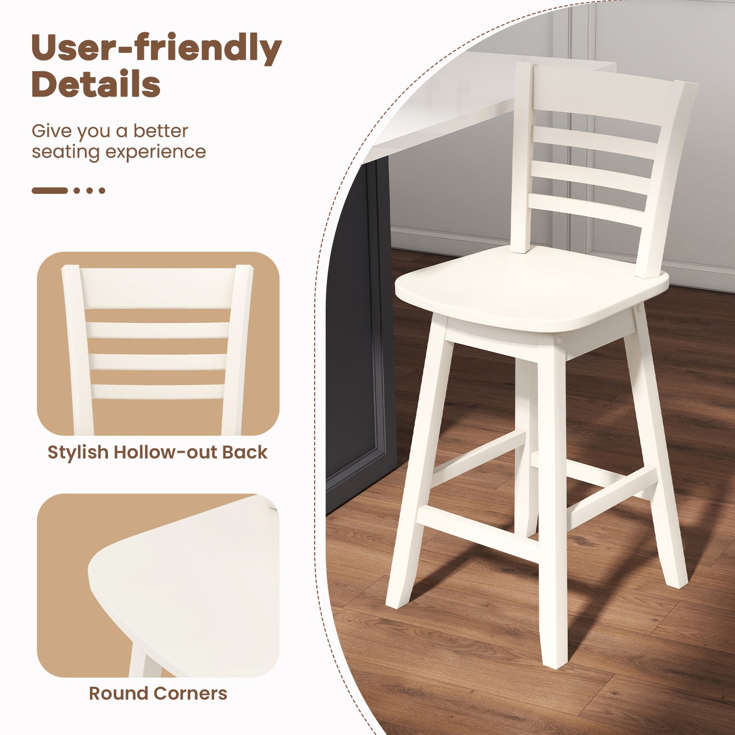 Counter Height Barstools Set of 2 with Footrest for Kitchen Island Bar, Cream White Bar Stools at Gallery Canada