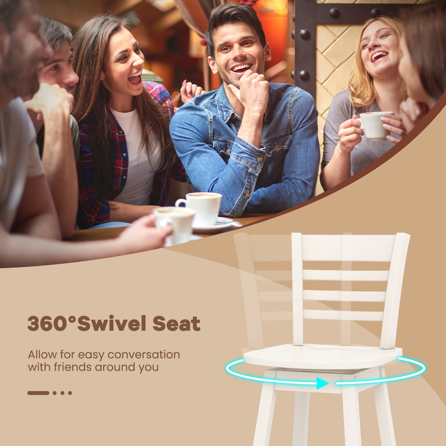 Counter Height Barstools Set of 2 with Footrest for Kitchen Island Bar, Cream White Bar Stools at Gallery Canada