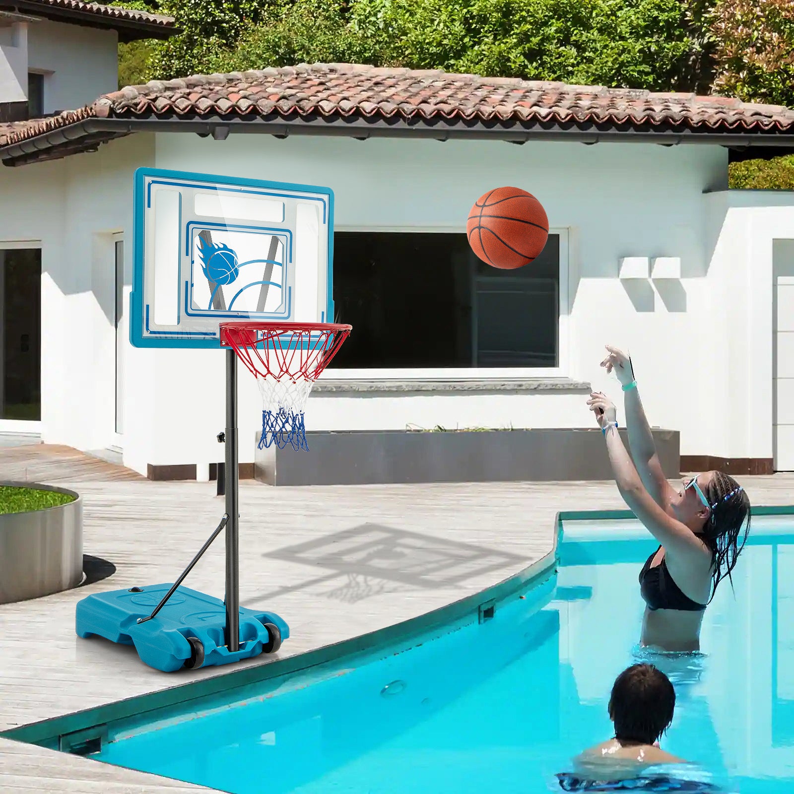 3.8-4.4 Feet Height Adjustable Pool Basketball Hoop for Kids Teens and Adults, Blue Sport Equipments at Gallery Canada