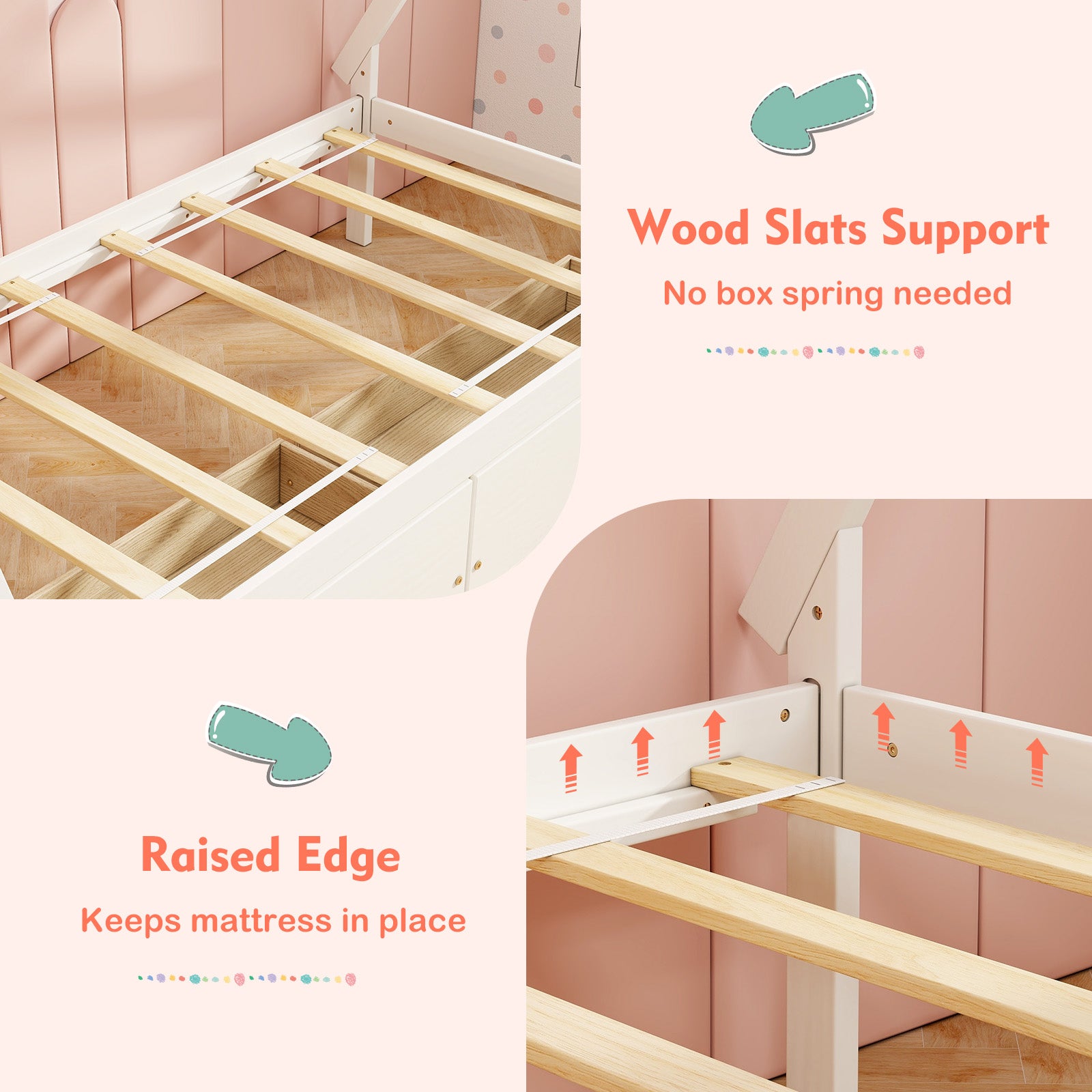 Twin Size Wooden Tent Platform House Bed with 2 Drawers, White Simple Bed Frame at Gallery Canada