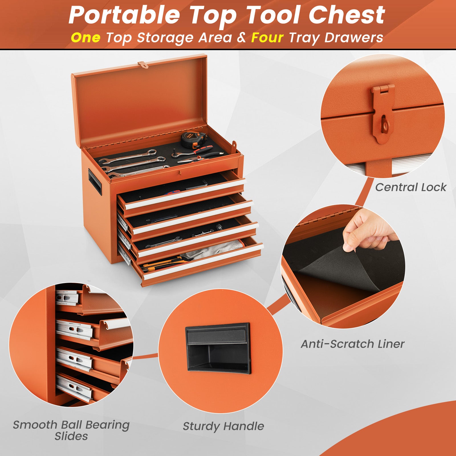 2-in-1 Rolling Tool Chest with 5 Sliding Lockable Drawers, Orange Garages at Gallery Canada