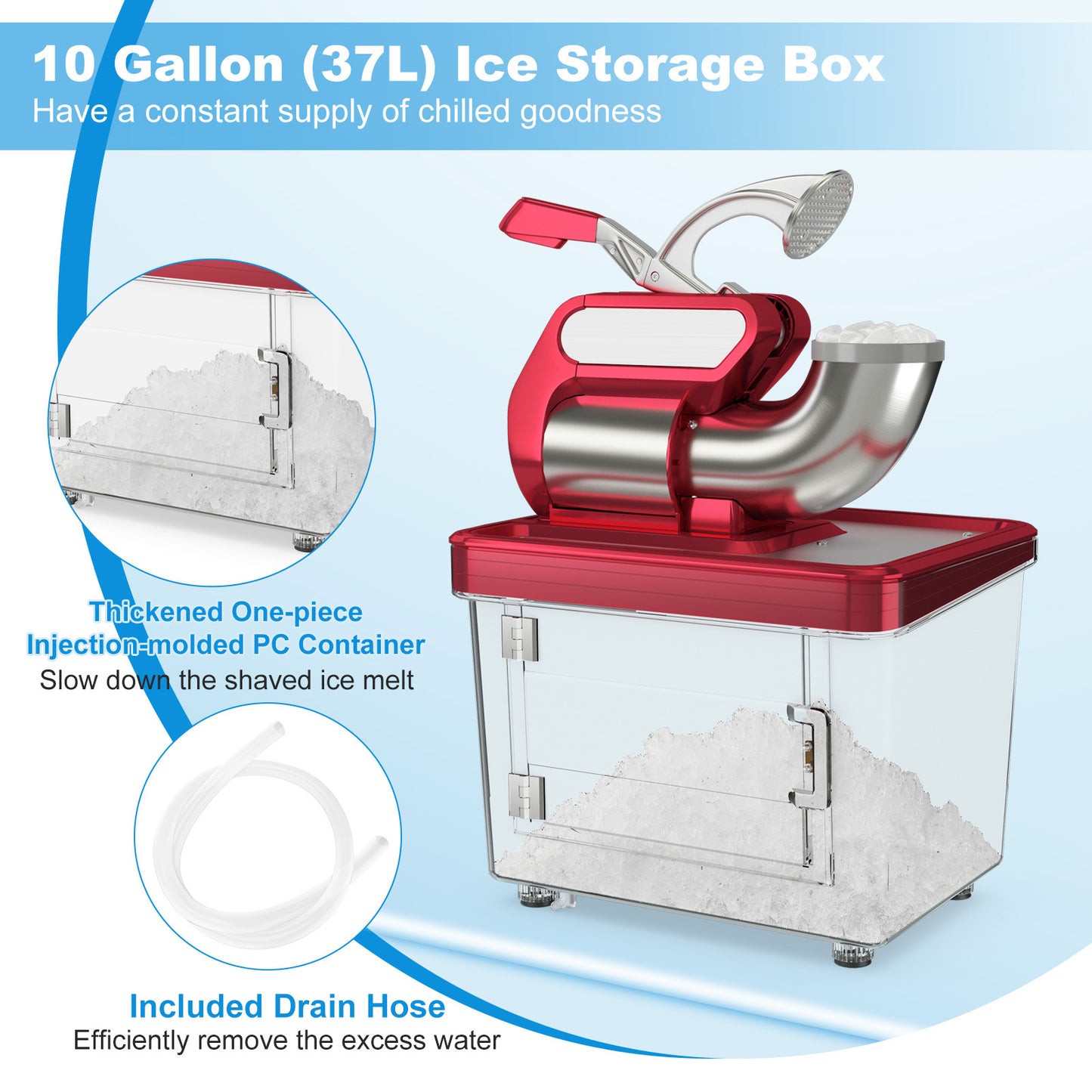 300W Commercial Ice Crusher with Dual Blades and Safety Switch, Red Ice Crushers & Shavers at Gallery Canada