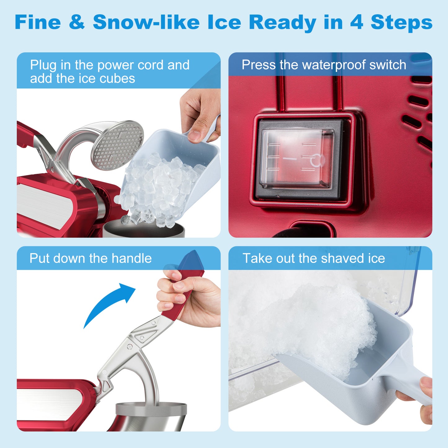 300W Commercial Ice Crusher with Dual Blades and Safety Switch, Red Ice Crushers & Shavers at Gallery Canada