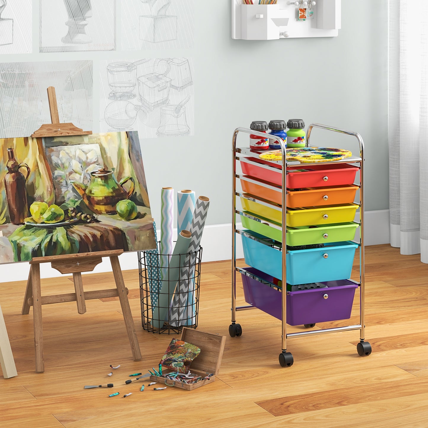 6 Drawers Rolling Storage Cart Organizer, Multicolor File Cabinets at Gallery Canada