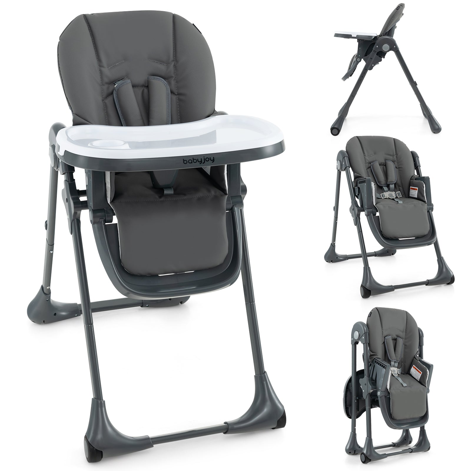 3-In-1 Convertible Baby High Chair with 7 Heights and Double Food Tray, Dark Gray High Chairs at Gallery Canada