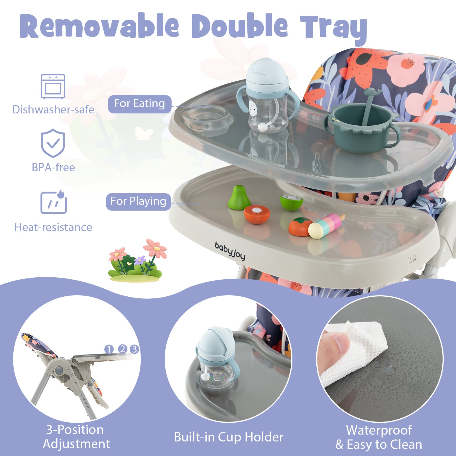 3-In-1 Convertible Baby High Chair for Toddlers, Purple High Chairs at Gallery Canada