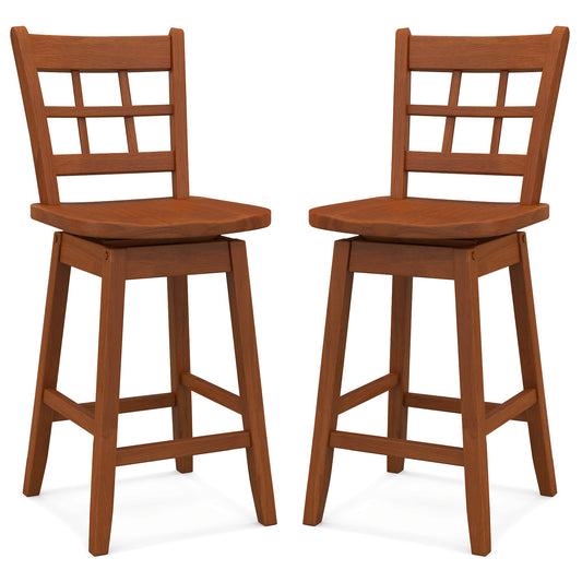 Counter Height Barstools, Set of 2, 6-Grid Hollow Back, Walnut