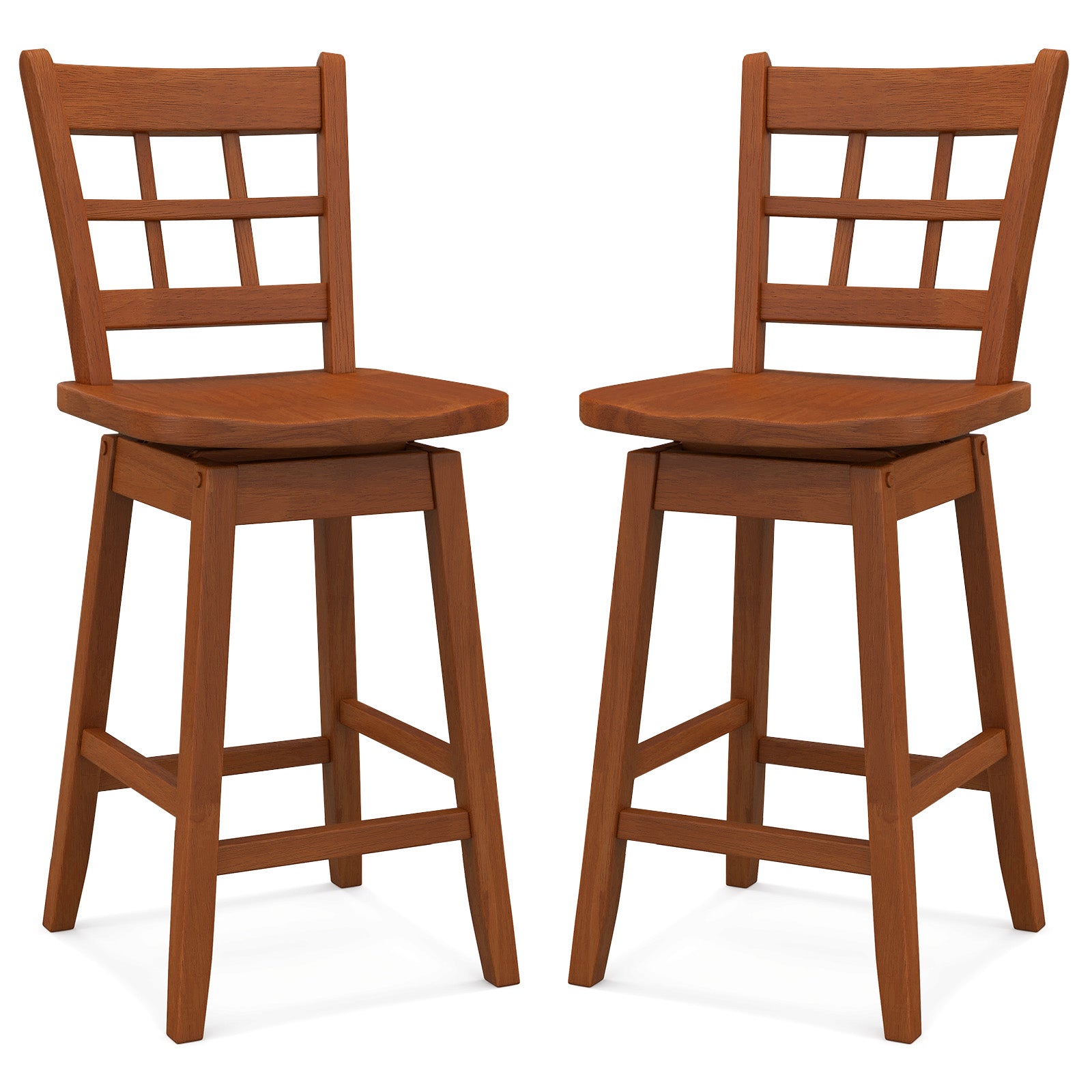 Counter Height Barstools Set of 2 with 6-Grid Hollow Back and Seat, Walnut Bar Stools at Gallery Canada