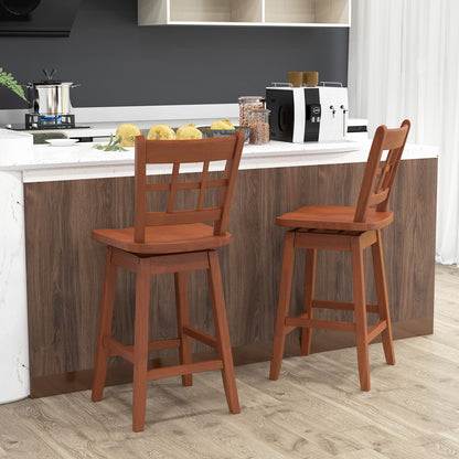 Counter Height Barstools Set of 2 with 6-Grid Hollow Back and Seat, Walnut Bar Stools at Gallery Canada
