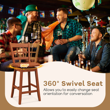 Counter Height Barstools Set of 2 with 6-Grid Hollow Back and Seat, Walnut Bar Stools at Gallery Canada