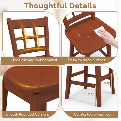 Counter Height Barstools Set of 2 with 6-Grid Hollow Back and Seat, Walnut Bar Stools at Gallery Canada