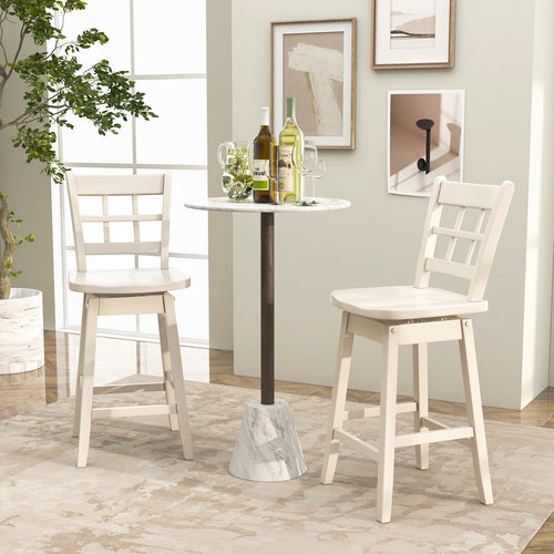 Counter Height Barstools Set of 2 with 6-Grid Hollow Back and Seat, White