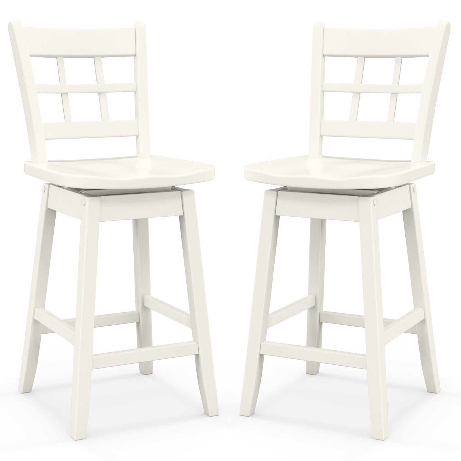 Counter Height Barstools Set of 2 with 6-Grid Hollow Back and Seat, White Bar Stools at Gallery Canada