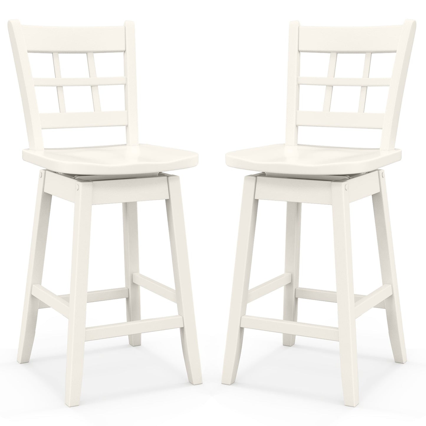 Ensemble de 2 tabourets de bar hauteur comptoir, dossier creux à 6 grilles, blanc