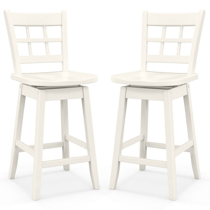 Ensemble de 2 tabourets de bar hauteur comptoir, dossier creux à 6 grilles, blanc