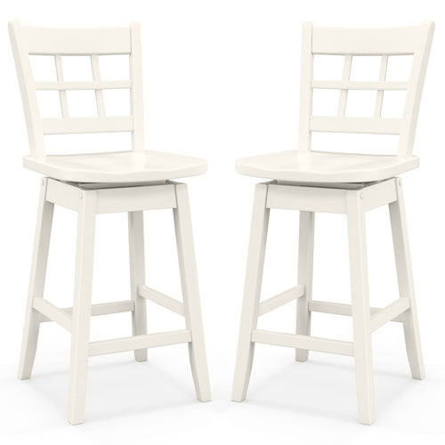 Counter Height Barstools Set Of 2, 6-Grid Hollow Back, White