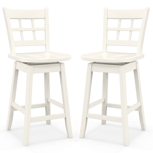 Counter Height Barstools Set of 2 with 6-Grid Hollow Back and Seat, White