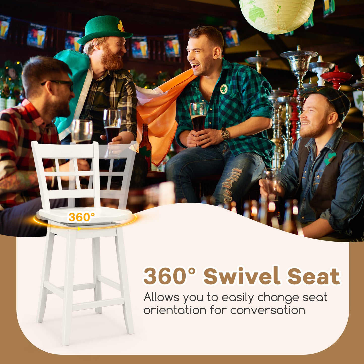 Counter Height Barstools Set of 2 with 6-Grid Hollow Back and Seat, White Bar Stools at Gallery Canada