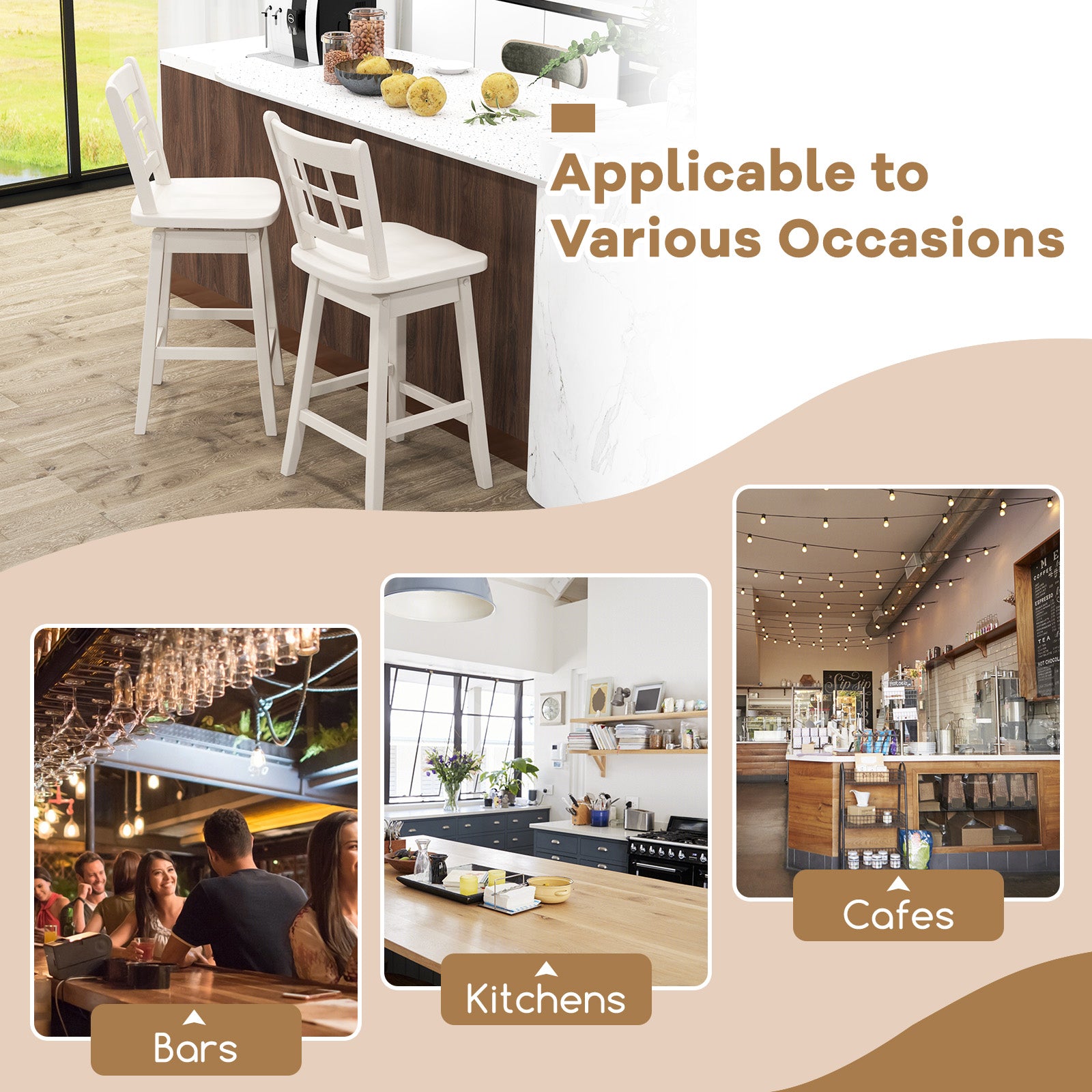 Counter Height Barstools Set of 2 with 6-Grid Hollow Back and Seat, White Bar Stools at Gallery Canada