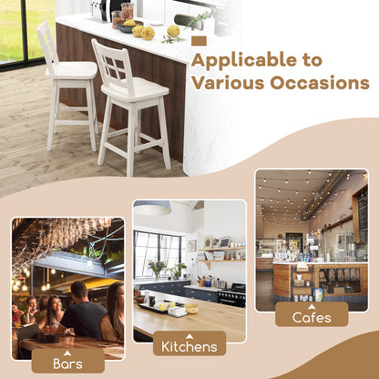 Counter Height Barstools Set of 2 with 6-Grid Hollow Back and Seat, White Bar Stools at Gallery Canada