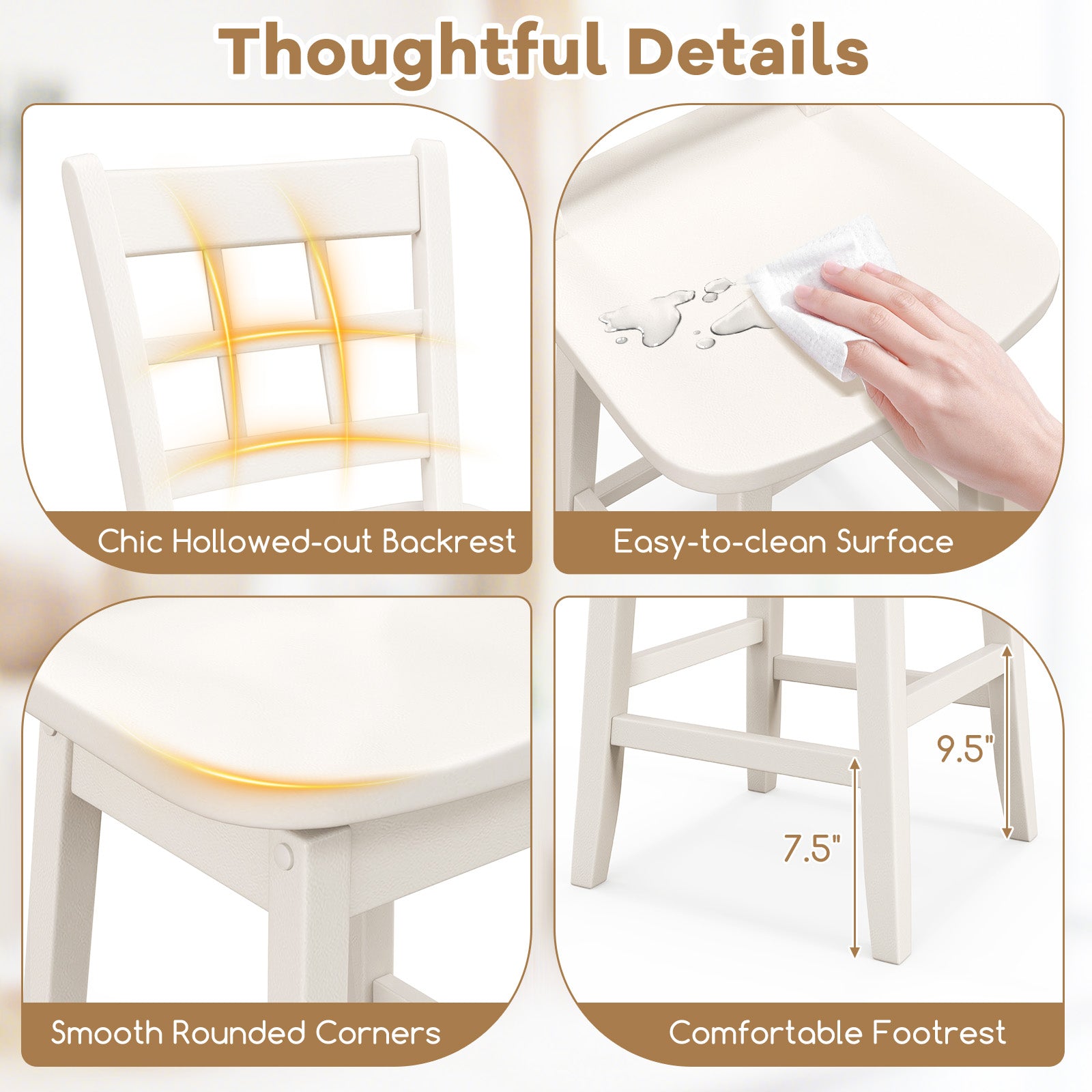 Counter Height Barstools Set of 2 with 6-Grid Hollow Back and Seat, White Bar Stools at Gallery Canada