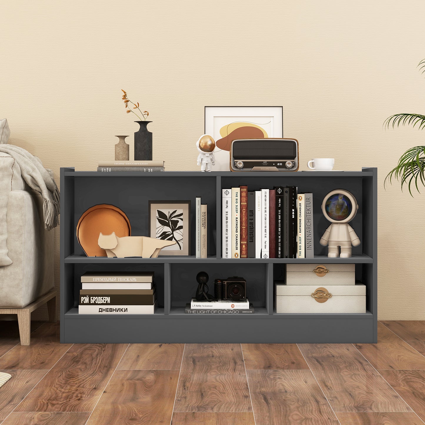 Kids 2-Shelf Bookcase 5-Cube Wood Toy Storage Cabinet Organizer, Gray Kids Storage at Gallery Canada