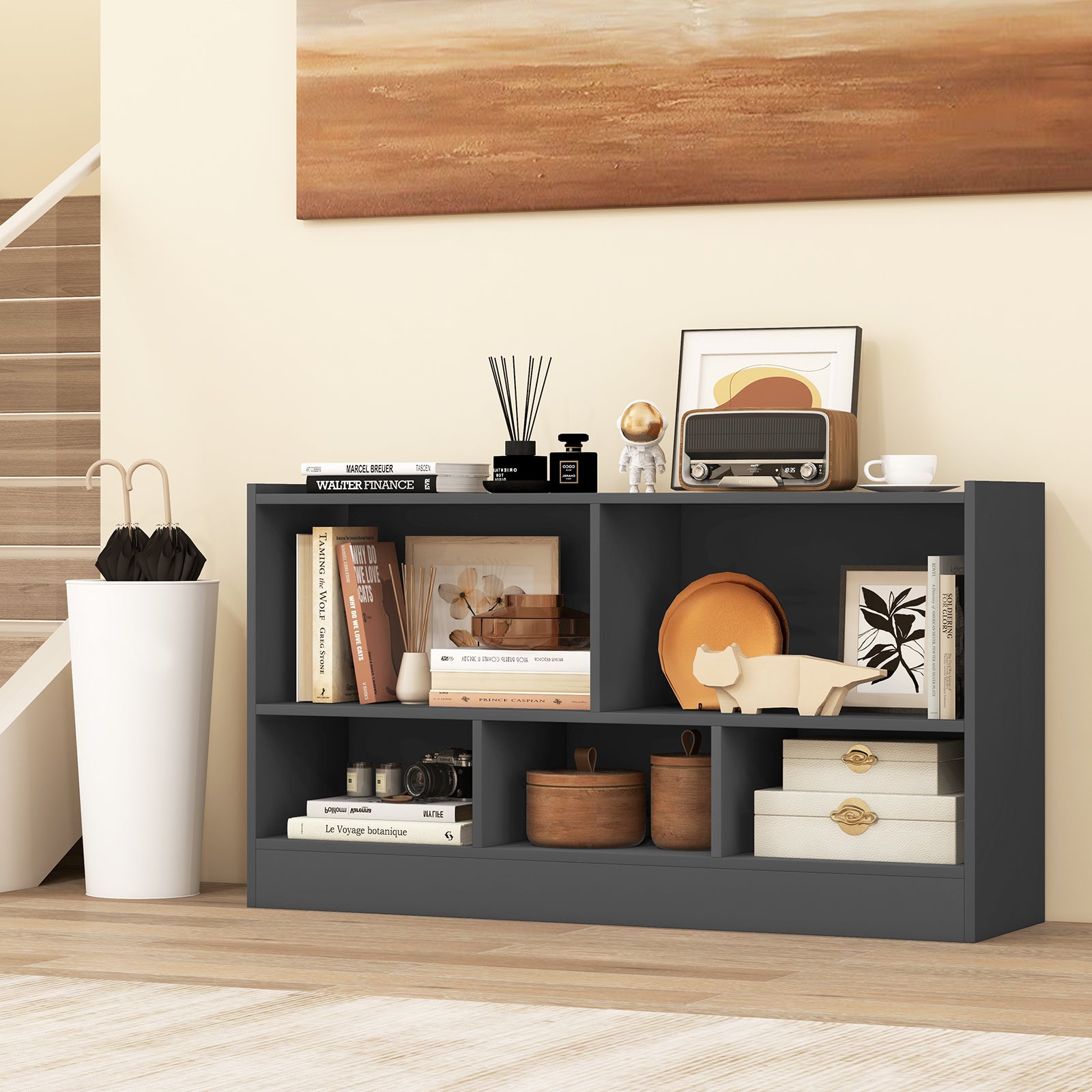 Kids 2-Shelf Bookcase 5-Cube Wood Toy Storage Cabinet Organizer, Gray Kids Storage at Gallery Canada