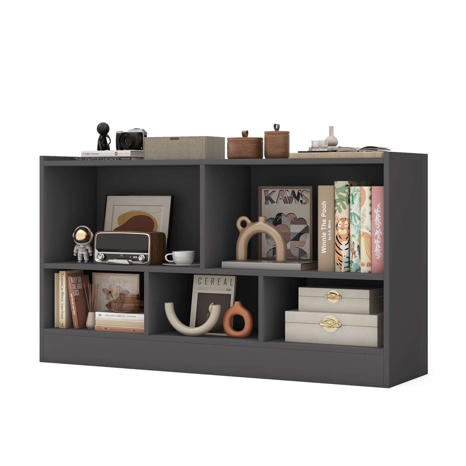 Kids 2-Shelf Bookcase 5-Cube Wood Toy Storage Cabinet Organizer, Gray Kids Storage at Gallery Canada