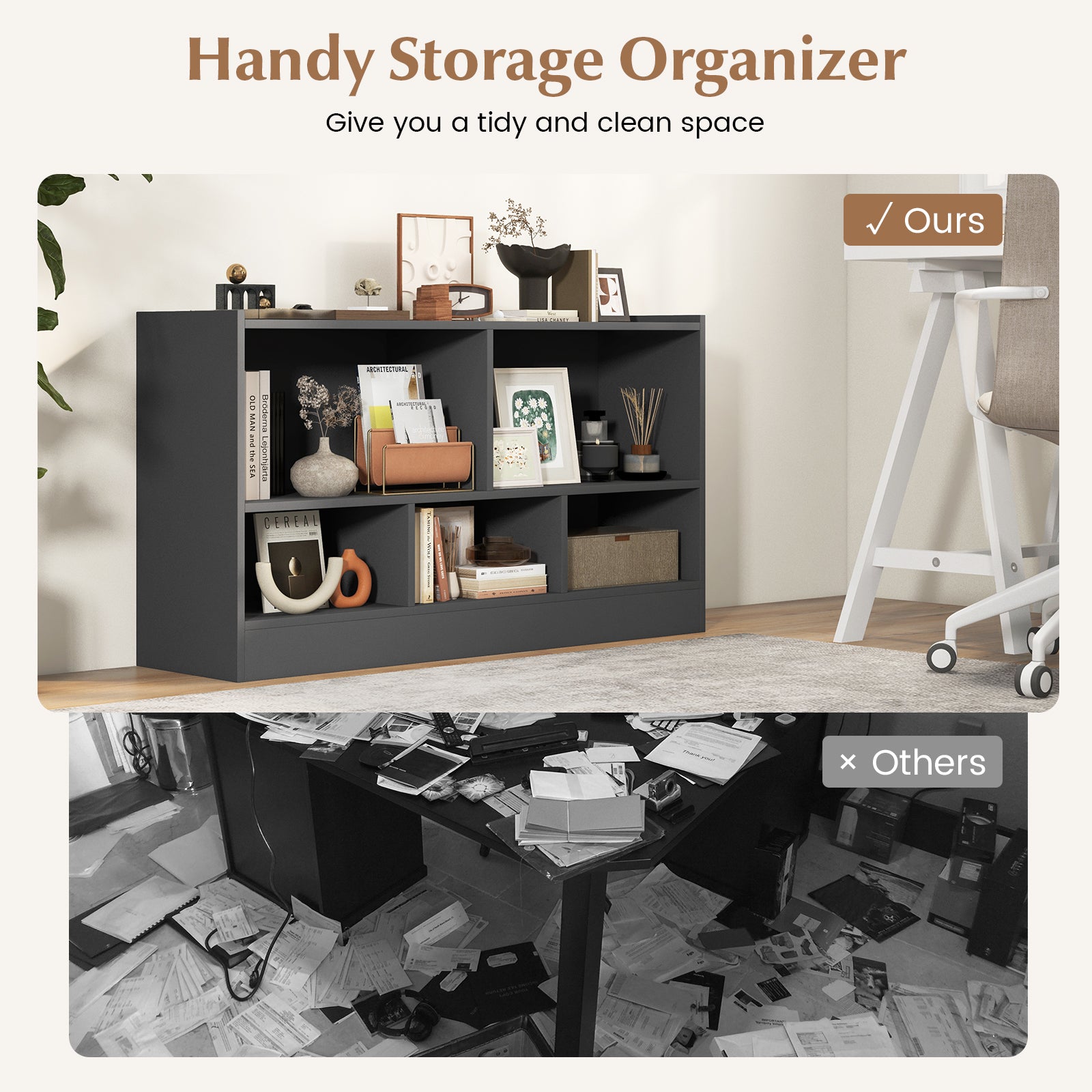 Kids 2-Shelf Bookcase 5-Cube Wood Toy Storage Cabinet Organizer, Gray Kids Storage at Gallery Canada