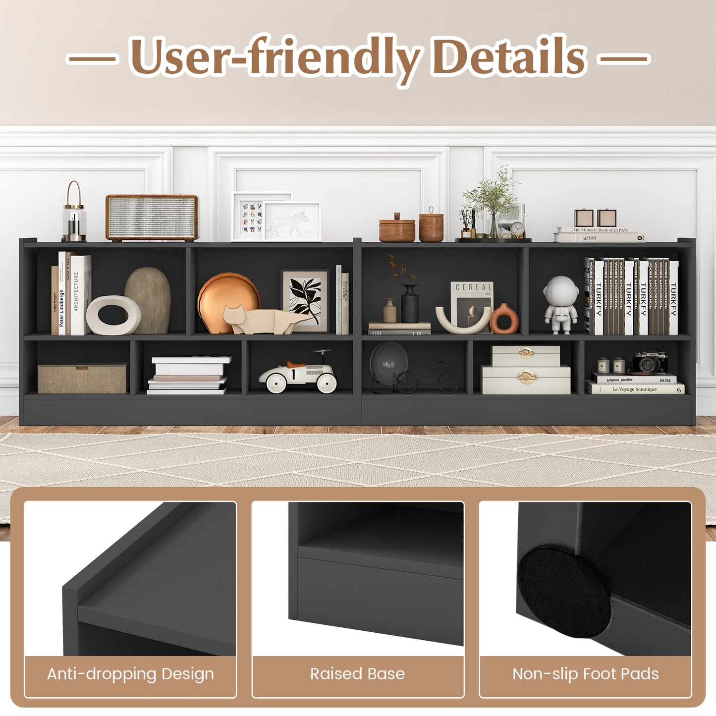 Kids 2-Shelf Bookcase 5-Cube Wood Toy Storage Cabinet Organizer, Gray Kids Storage at Gallery Canada